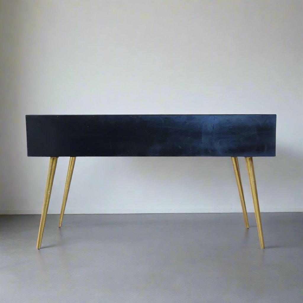Mother of Pearl Inlay 2 Drawer Desk or Console Gold Coated Metal Legs
