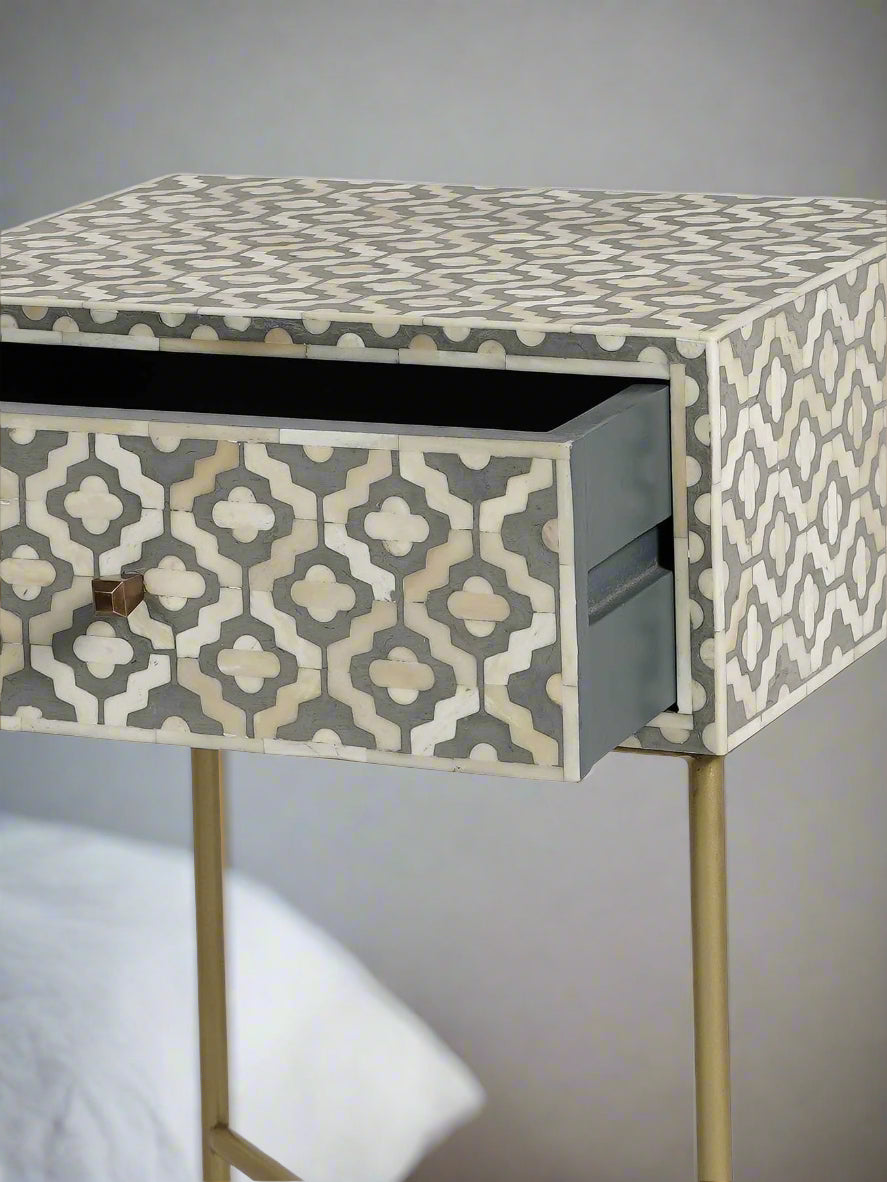 Heritage inlay one drawer bedside / nightstand / side table
