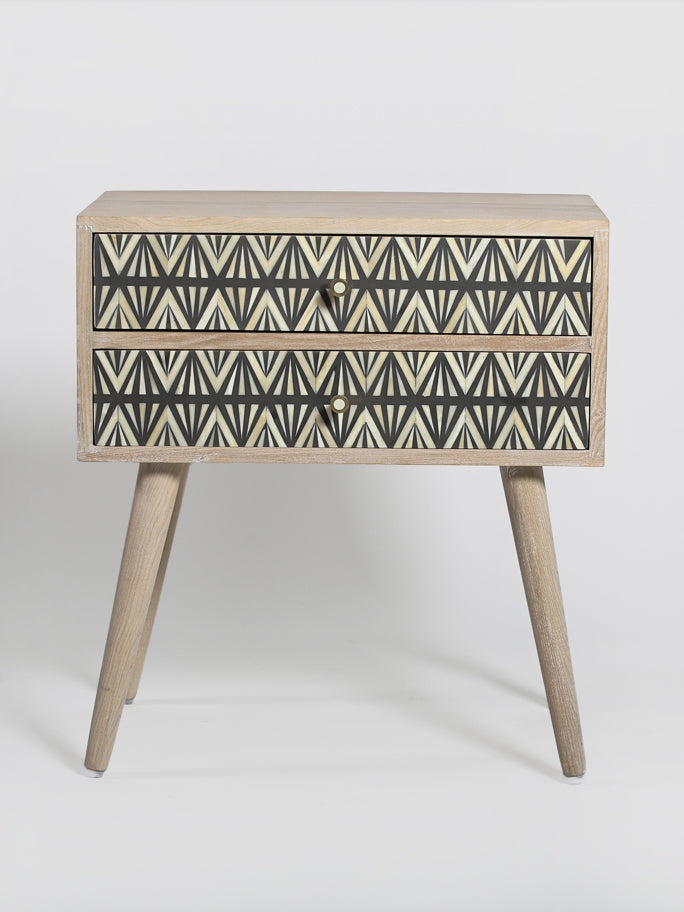 Heritage inlay Two drawer Mangowood bedside / nightstand