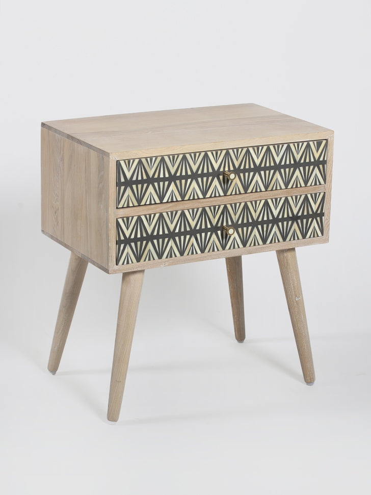 Heritage inlay Two drawer Mangowood bedside / nightstand