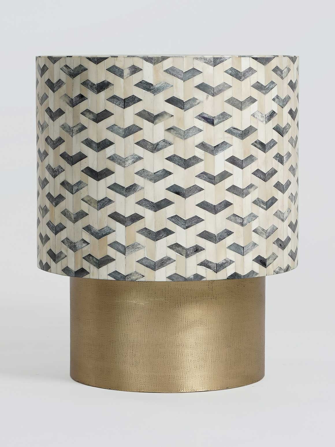 Heritage inlay round End table with brass base