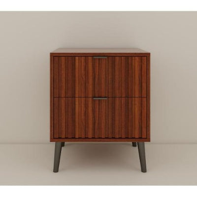 Flutted Wooden Nightstand / Bedside With 2 Drawers