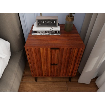 Flutted Wooden Nightstand / Bedside With 2 Drawers