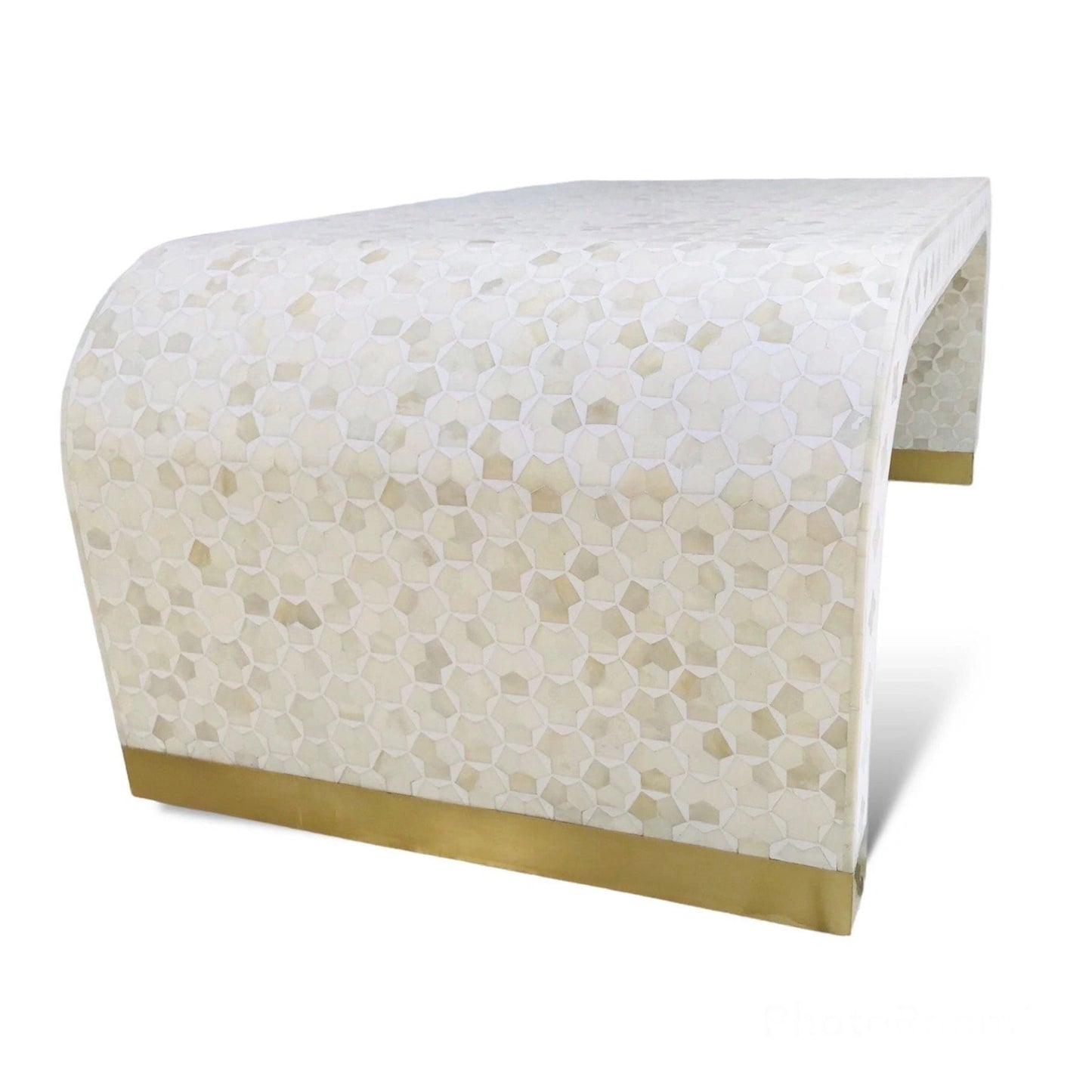 New Heritage inlay Targua pattern with brass metal base legs wooden waterfall coffee table