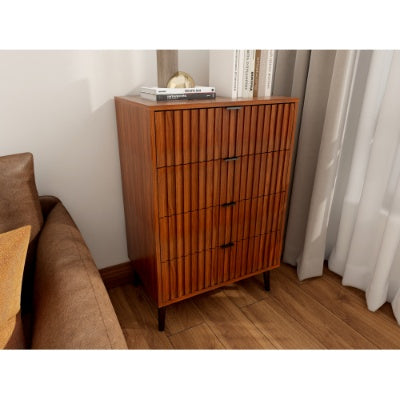 Flutted Wooden Chest Of Drawers Storage Organizer For Bedroom Or Living Room