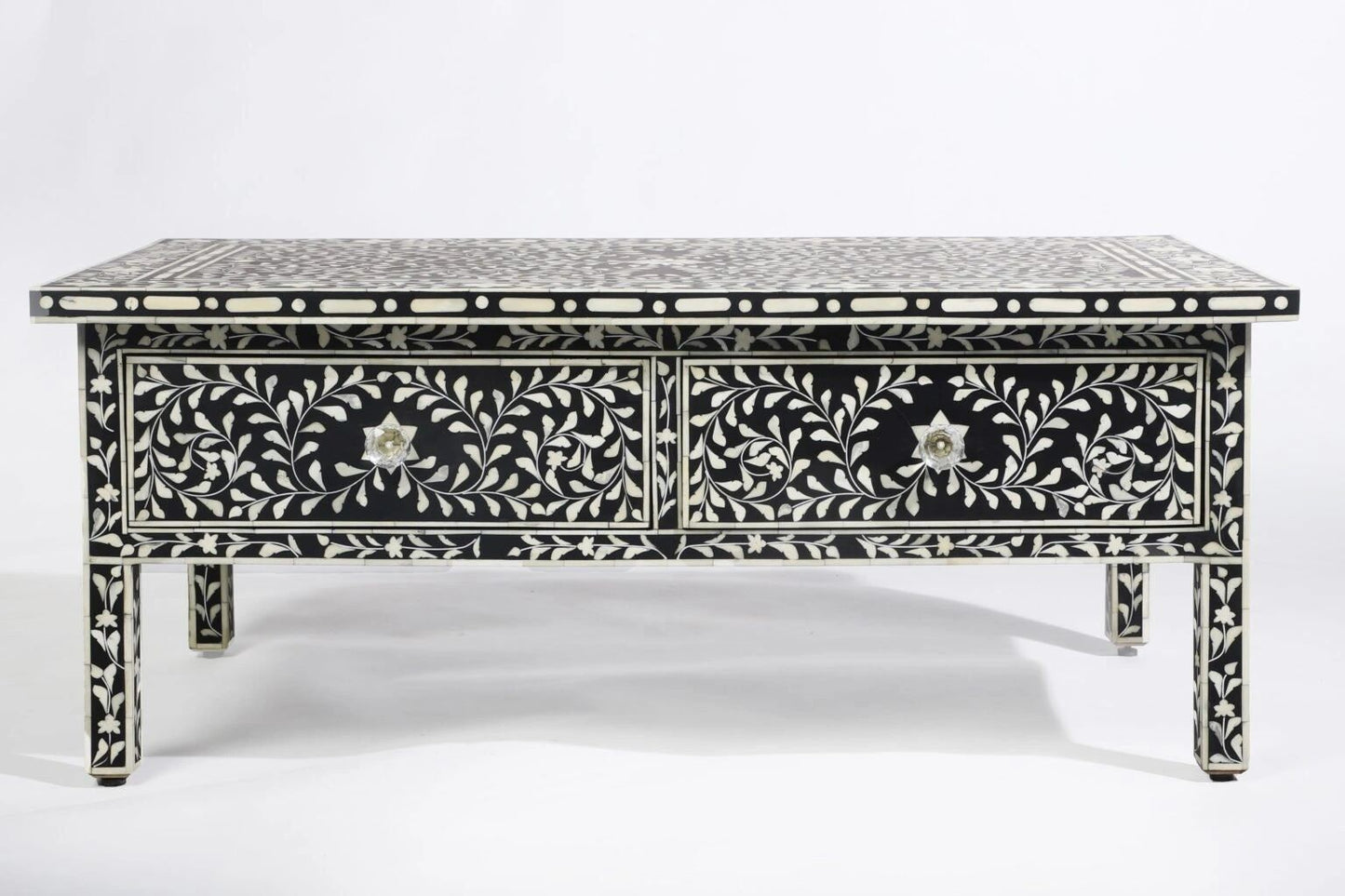 Heritage inlay floral pattern with two drawer wooden coffee table