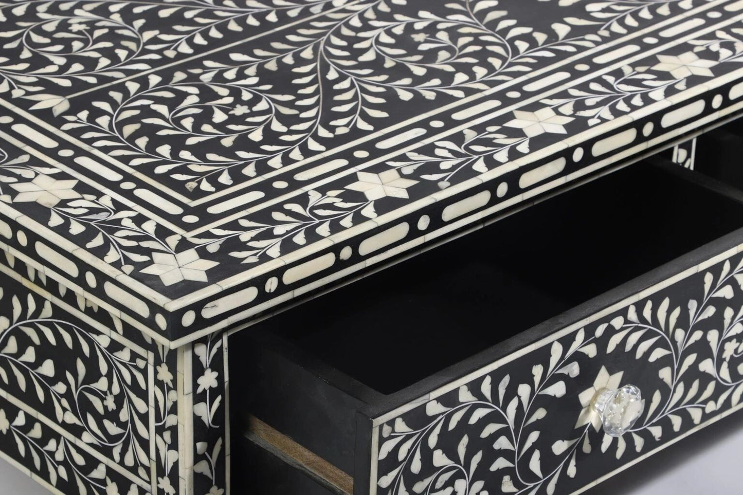 Heritage inlay floral pattern with two drawer wooden coffee table