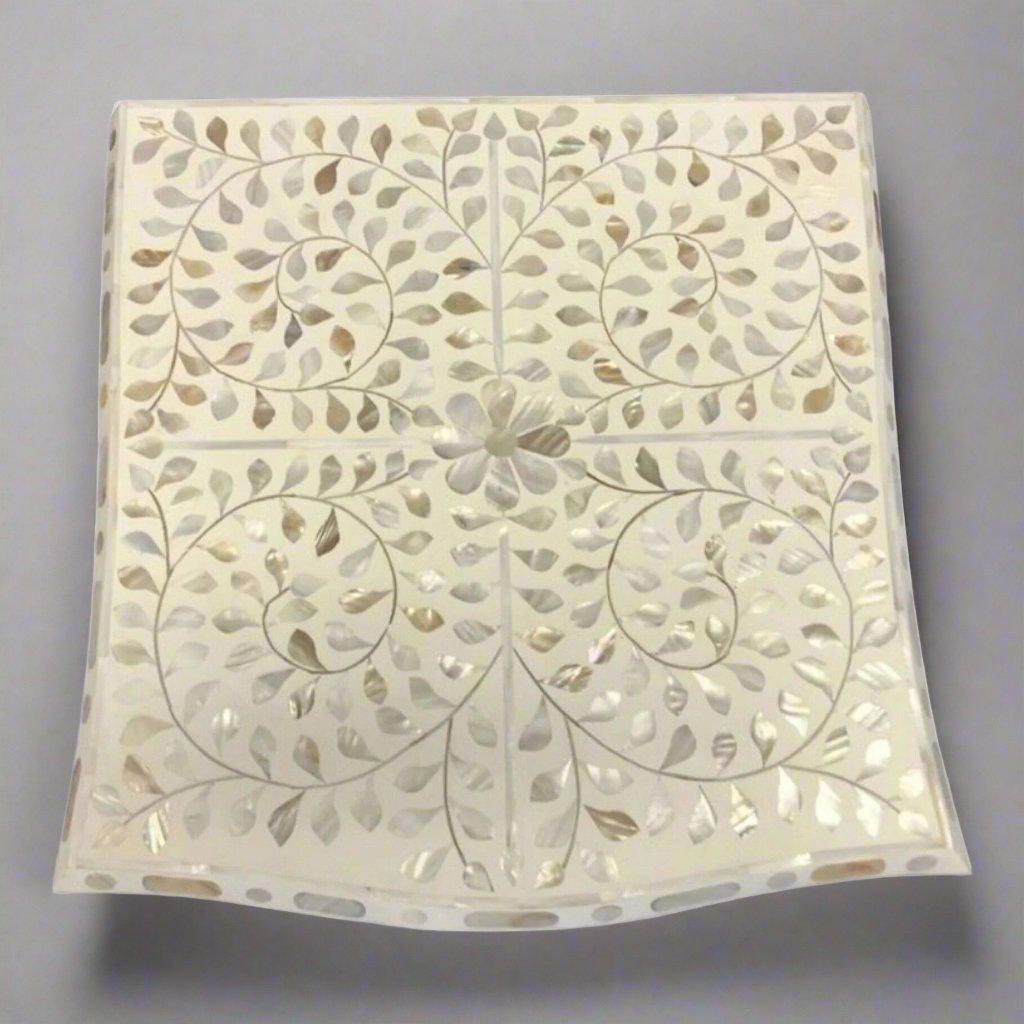 Gorgeous mother of pearl and resin inlay floral pattern wooden one drawer bedside nightstand/side table in white
