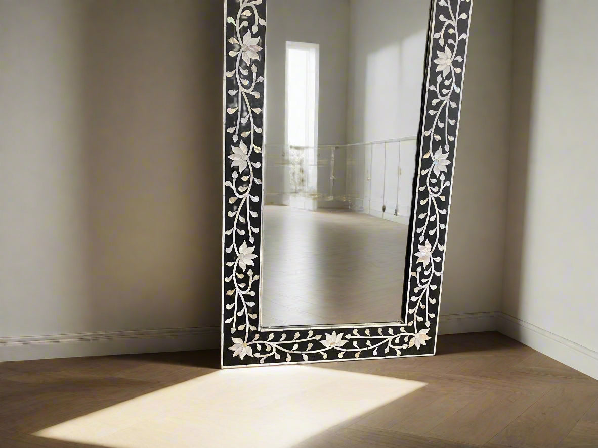 Mother of pearl inlay floor mirror frame image 1
