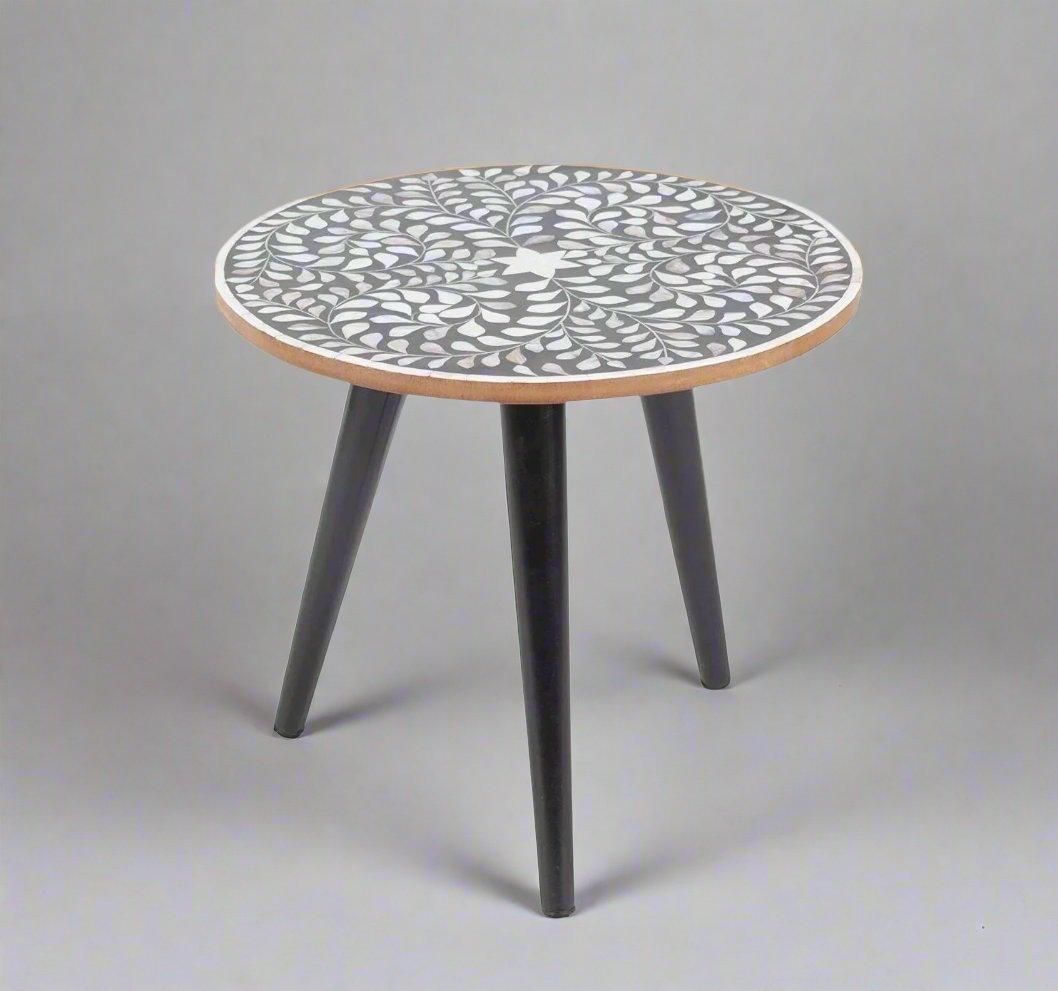 MOP inlay in Black floral pattern wooden plant stand or side table