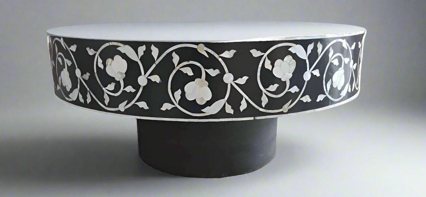 Mother of Pearl inlay on wood coffee table in black for enhancing the living room
