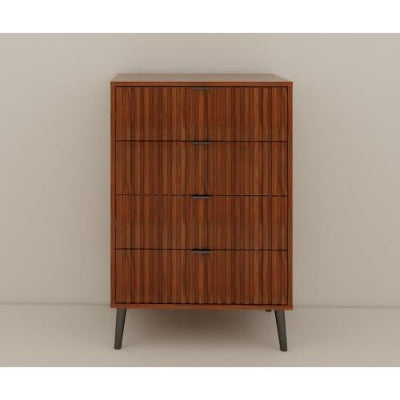 Flutted Wooden Chest Of Drawers Storage Organizer For Bedroom Or Living Room