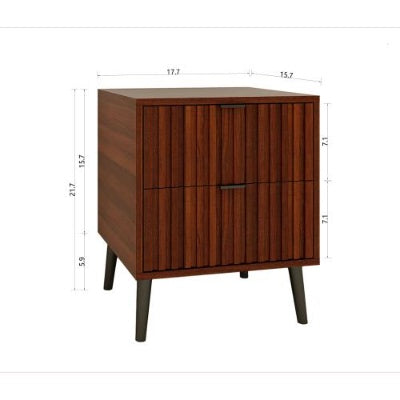Flutted Wooden Nightstand / Bedside With 2 Drawers