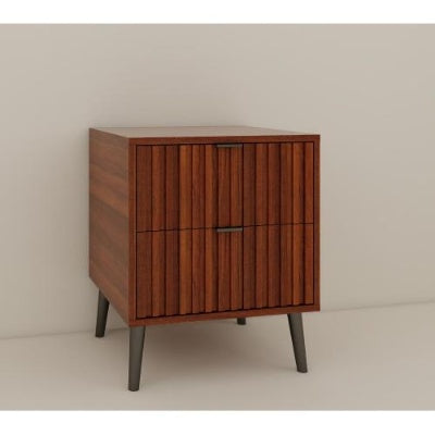 Flutted Wooden Nightstand / Bedside With 2 Drawers