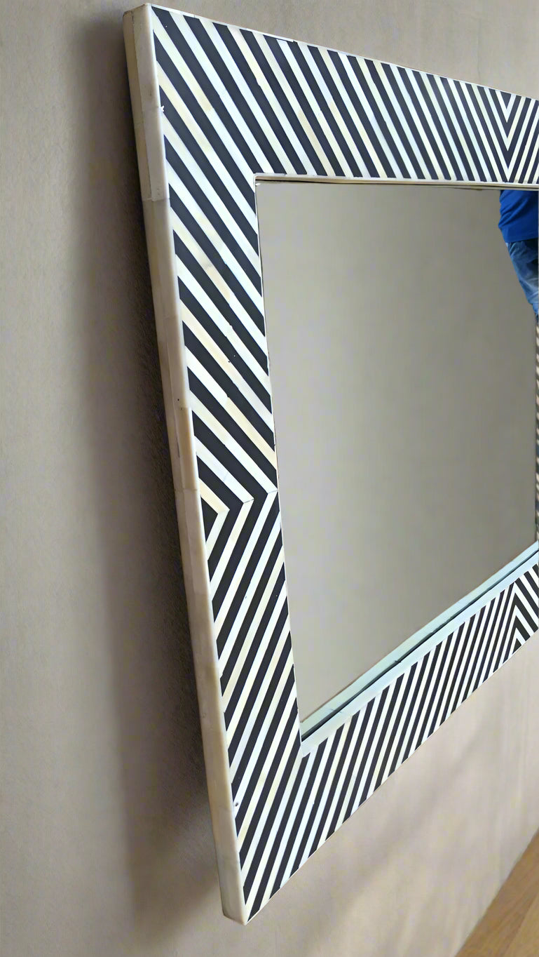 Bone inlay stripes design wall Mirror Frame image 2
