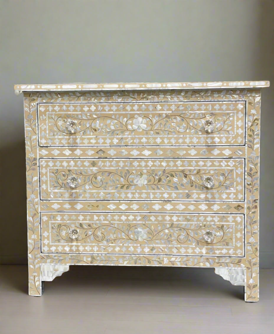 Mother of pearl inlay 3 Drawer Dresser/Chest