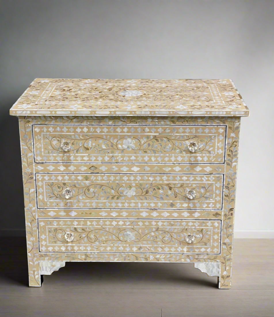 Mother of pearl inlay 3 Drawer Dresser/Chest
