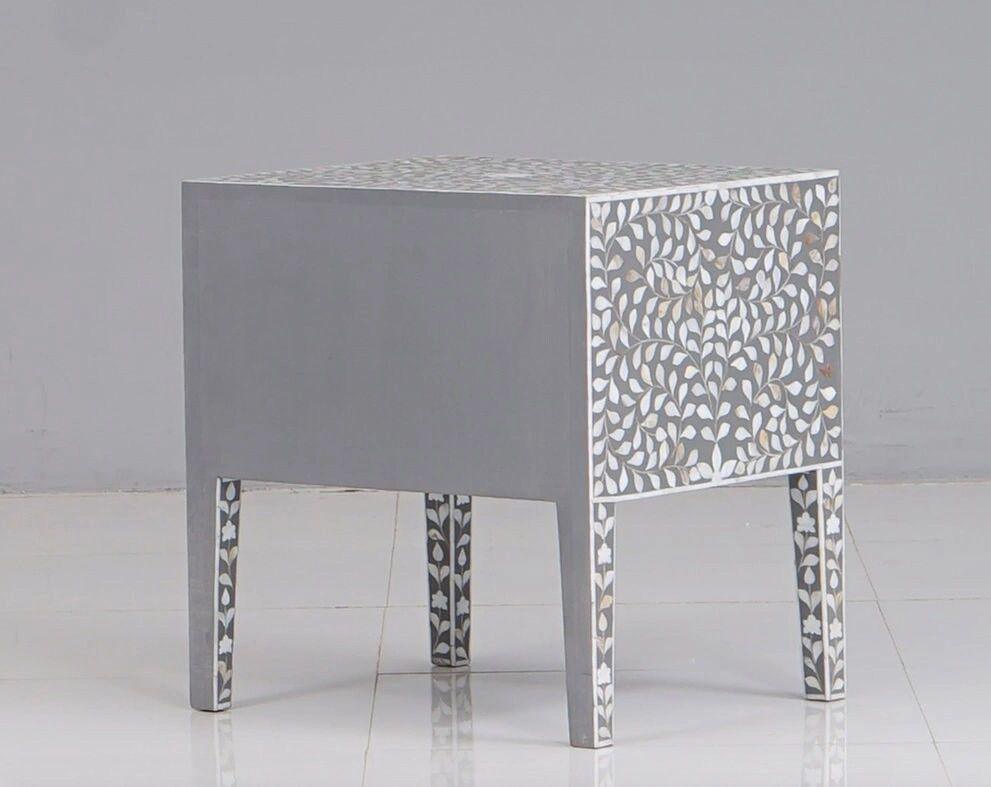 Mother of pearl inlay floral pattern wooden two drawer bedside / nightstand / side table