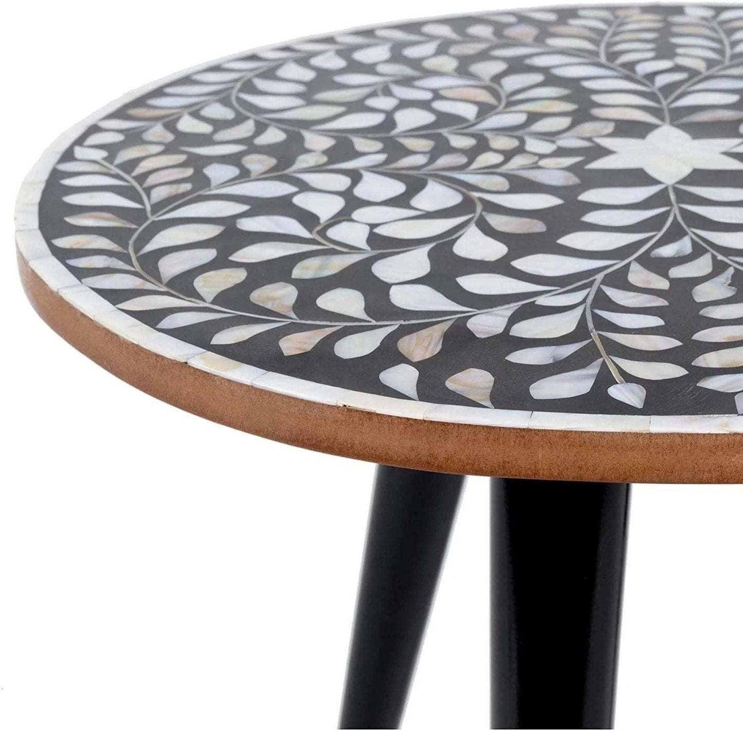 MOP inlay in Black floral pattern wooden plant stand or side table