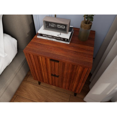 Flutted Wooden Nightstand / Bedside With 2 Drawers