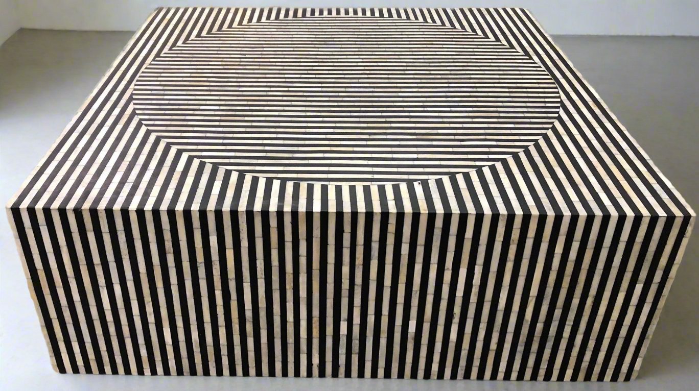 Heritage inlay illusion pattern square wooden round coffee table