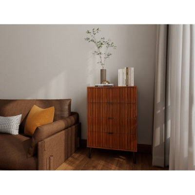 Flutted Wooden Chest Of Drawers Storage Organizer For Bedroom Or Living Room