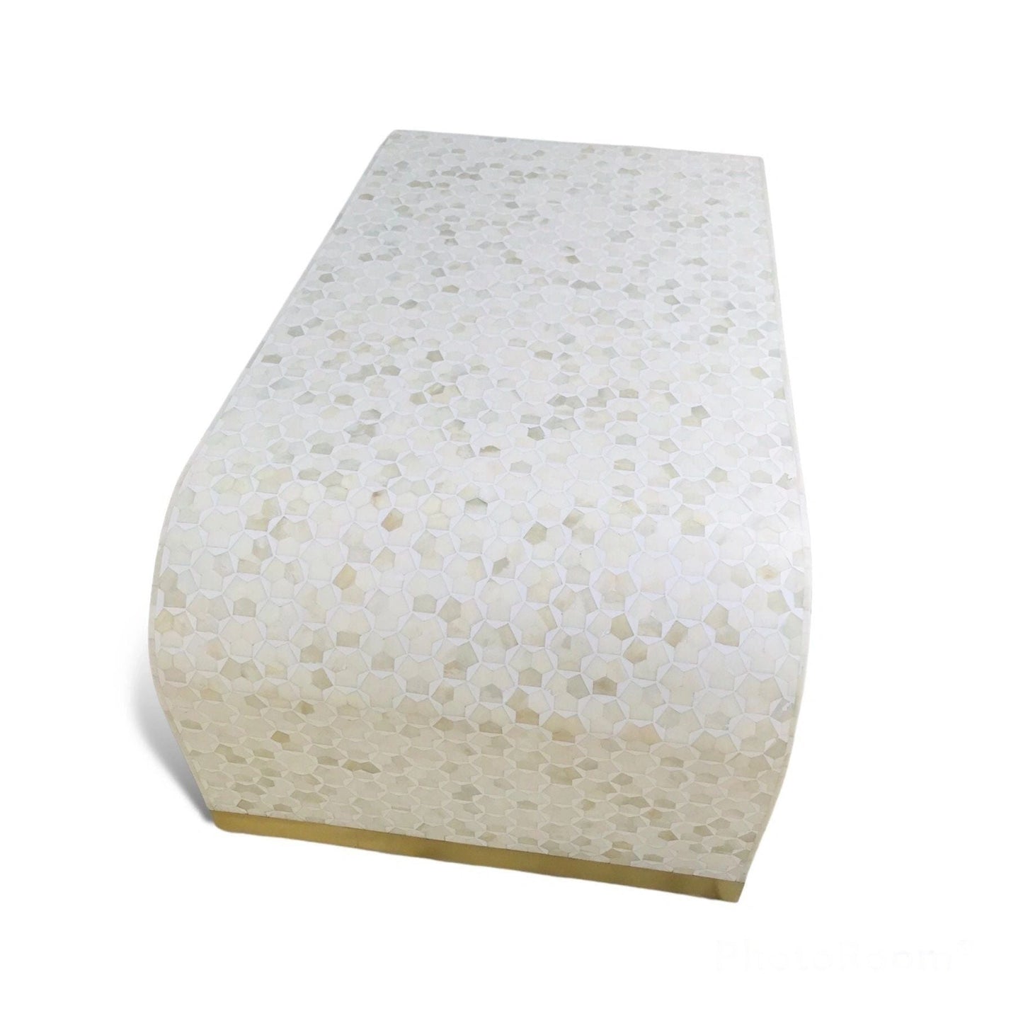 New Heritage inlay Targua pattern with brass metal base legs wooden waterfall coffee table