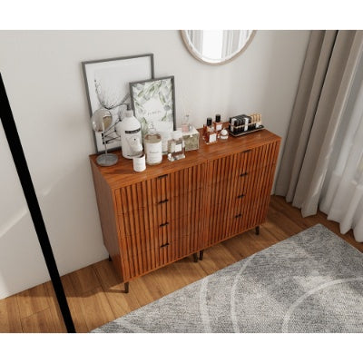 Flutted Wooden Chest Of Drawers Storage Organizer For Bedroom Or Living Room