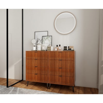 Flutted Wooden Chest Of Drawers Storage Organizer For Bedroom Or Living Room