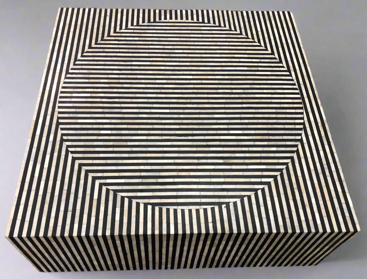 Heritage inlay illusion pattern square wooden round coffee table