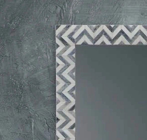 Heritage inlay wall mirror frame in zig-zag pattern in grey and white