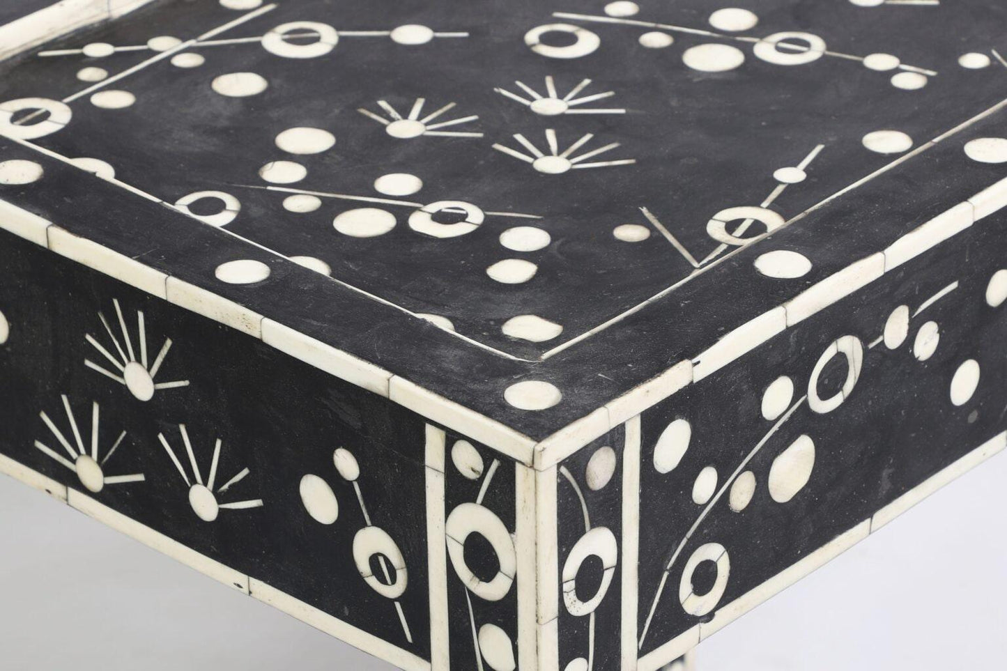 Heritage inlay in Black geometric pattern wooden stool or side table