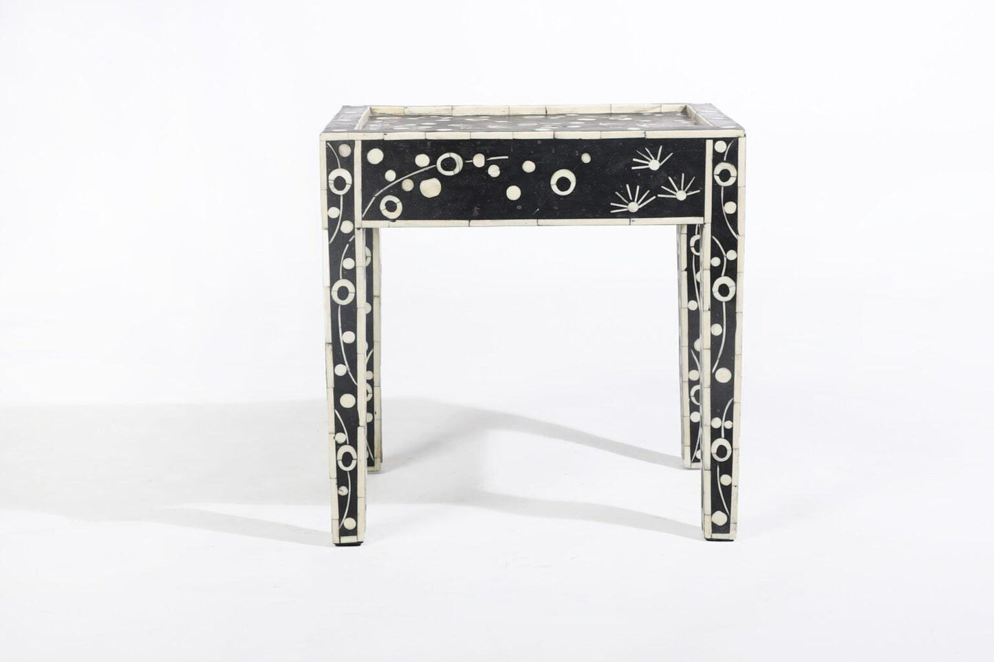 Heritage inlay in Black geometric pattern wooden stool or side table