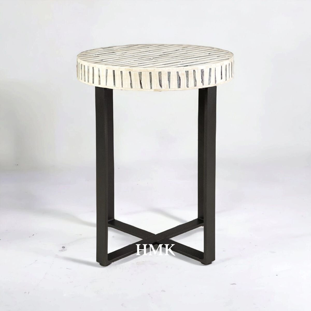 Heritage inlay in antique finish stripe pattern wooden side table/plant stand/ end table