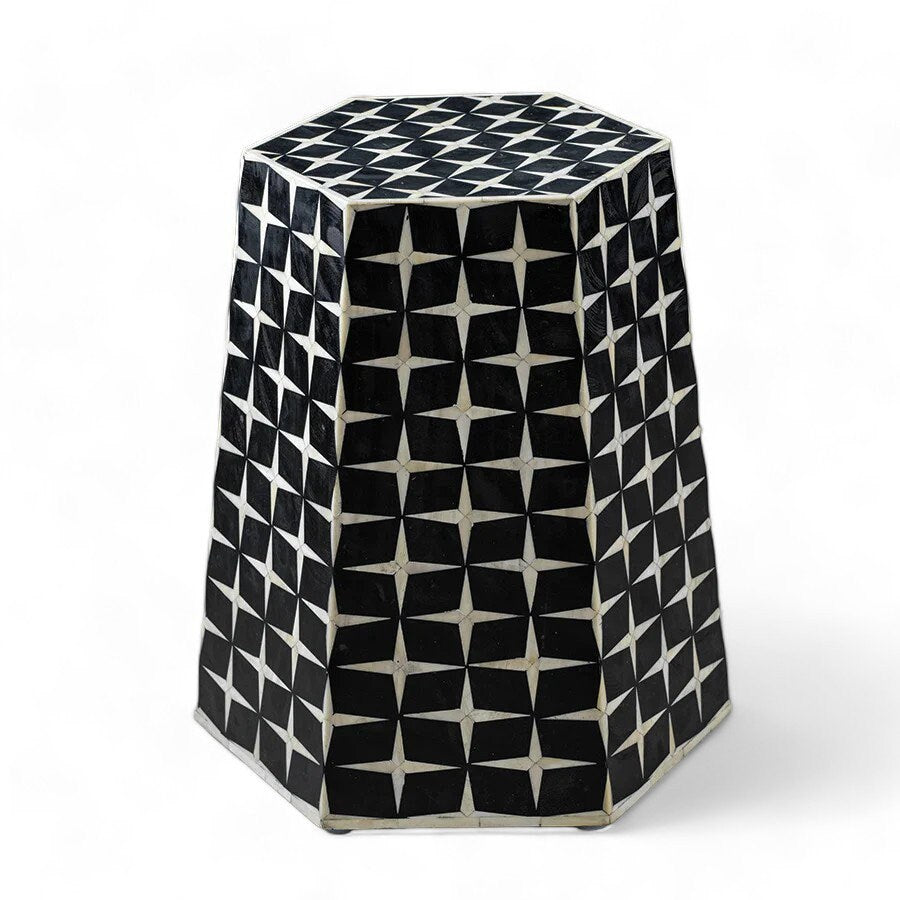 Heritage inlay geometric pattern hexagonal End table