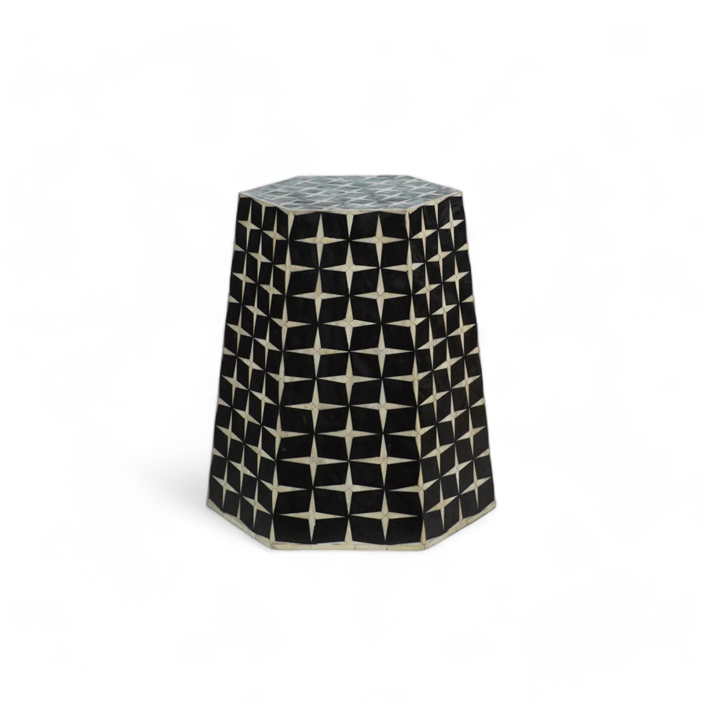 Heritage inlay geometric pattern hexagonal End table