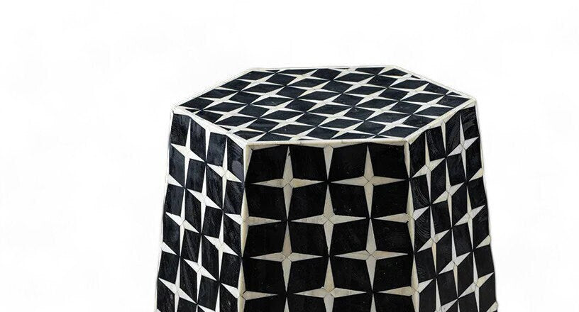 Heritage inlay geometric pattern hexagonal End table
