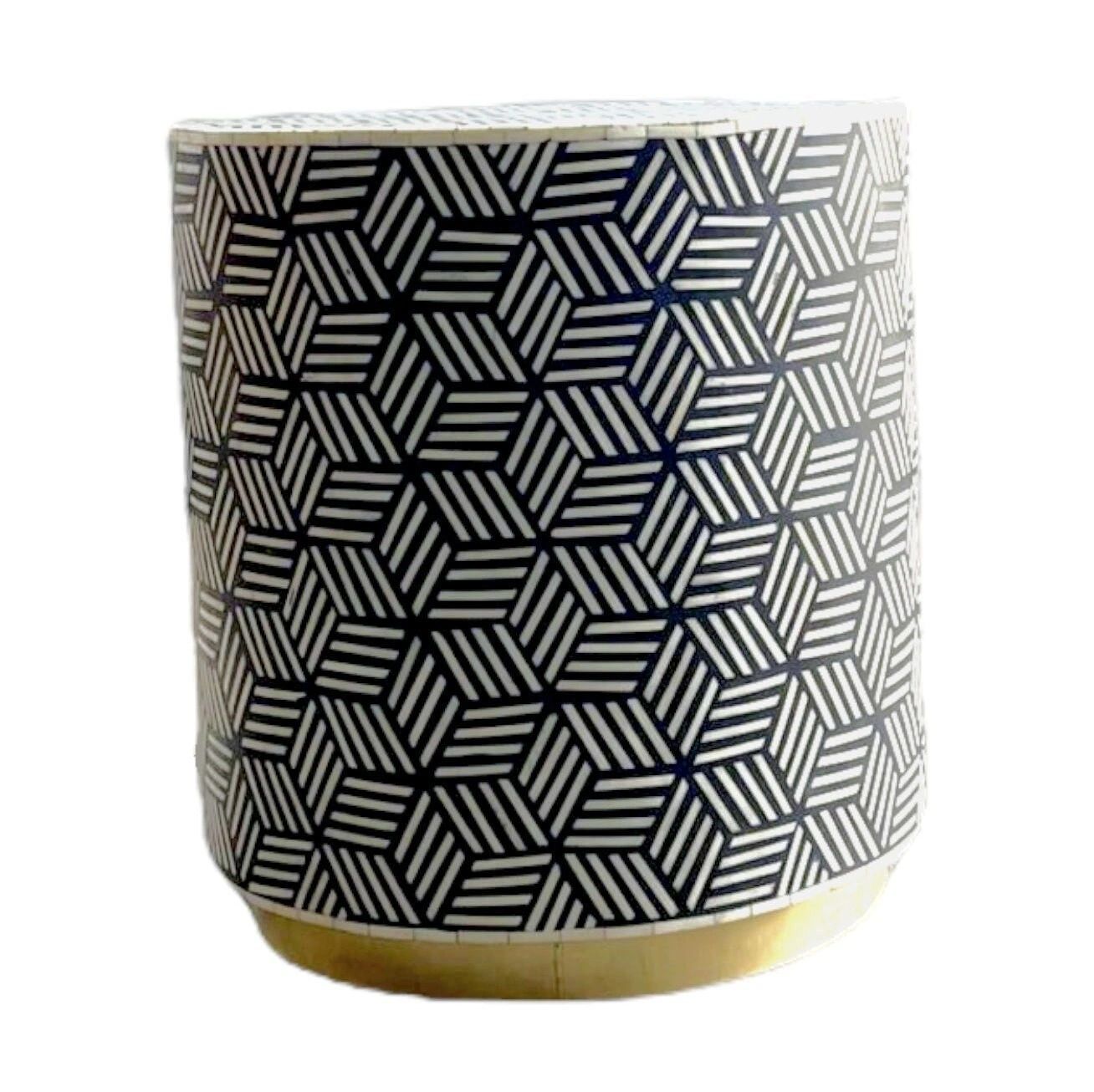   Heritage inlay Net pattern with brass base on wooden round End table 