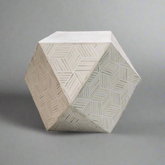  Heritage inlay in geometric pattern wooden plant stand / side table / end corner table in white