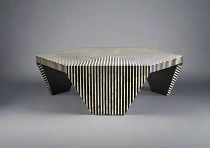  Heritage inlay stripes pattern Hexagon wooden coffee table  in Black