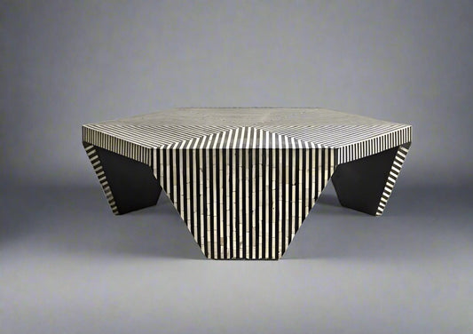 Heritage inlay stripes pattern Hexagon wooden coffee table  in Black