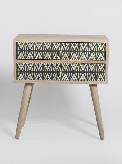Heritage inlay Two drawer Mangowood bedside / nightstand