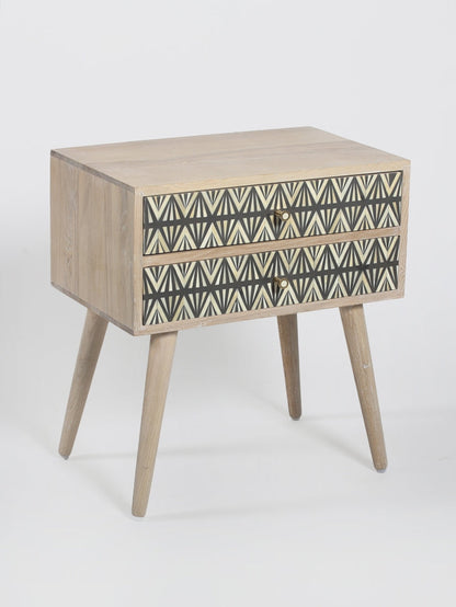 Heritage inlay Two drawer Mangowood bedside / nightstand