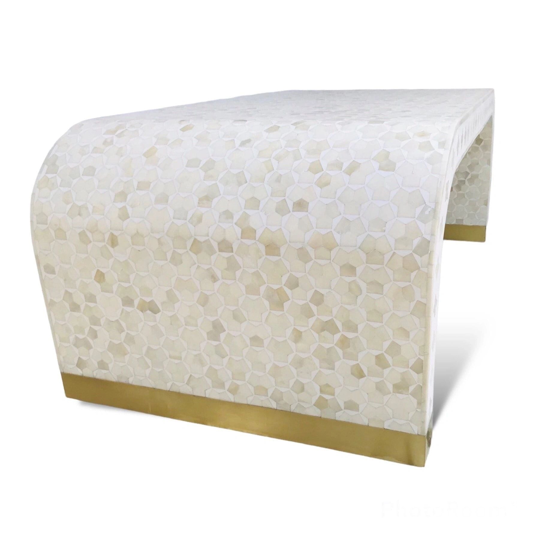 New  Heritage  inlay Targua pattern with brass metal base legs wooden waterfall coffee table