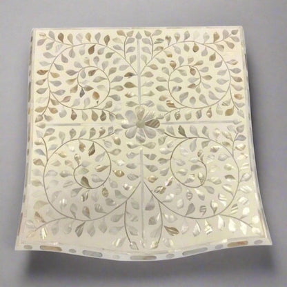 Gorgeous mother of pearl and resin inlay floral pattern wooden one drawer bedside nightstand/side table in white