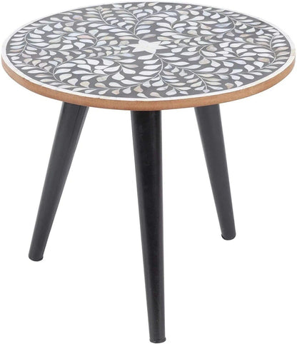   MOP inlay in Black floral pattern wooden plant stand or side table