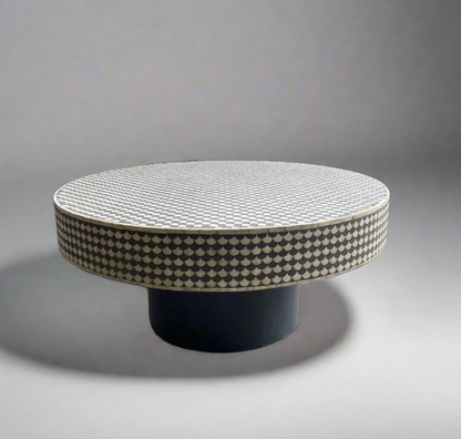 Heritage inlay  pattern on wooden round coffee table