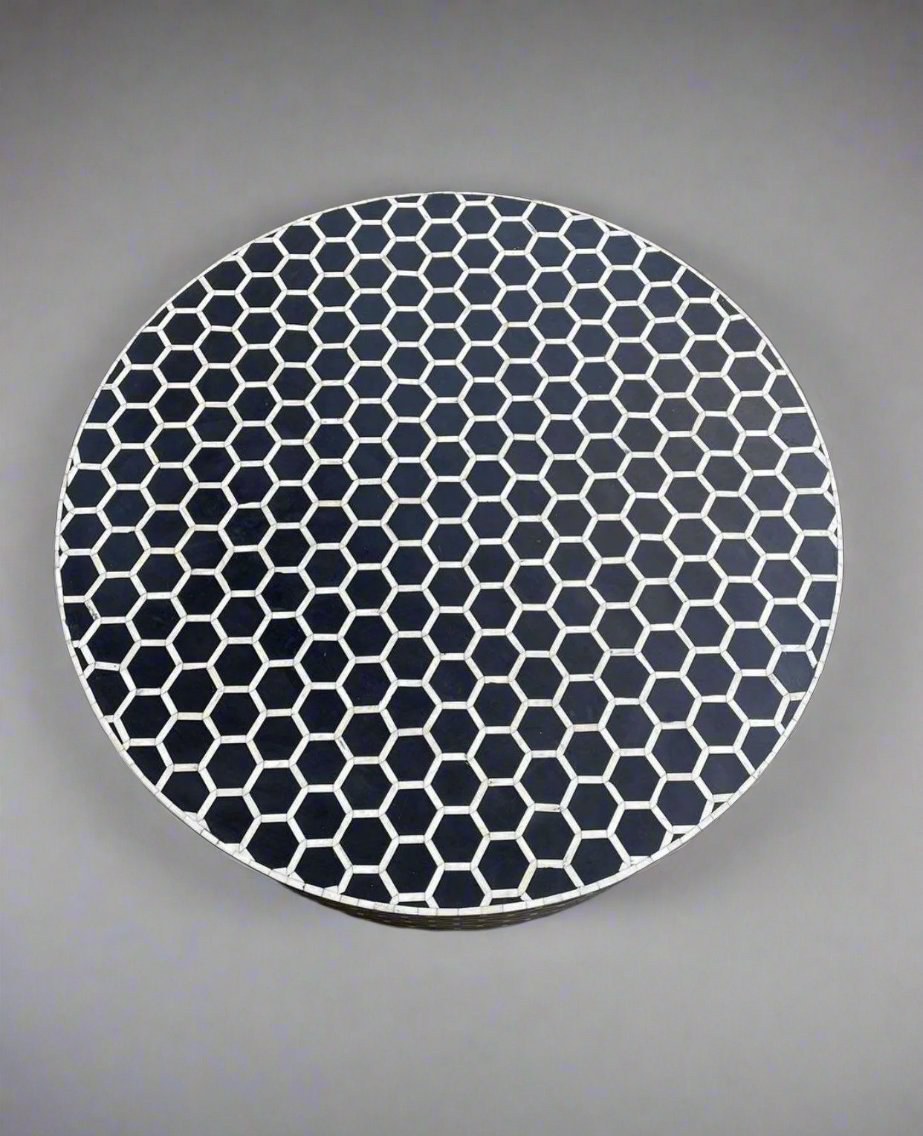  Heritage inlay honeycomb pattern on wooden round coffee table 