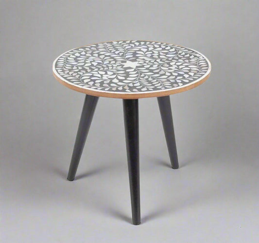   MOP inlay in Black floral pattern wooden plant stand or side table