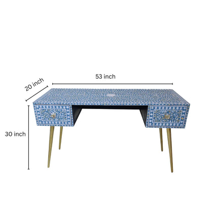 Mother of Pearl Inlay 2 Drawer Desk or Console Gold Coated Metal Legs